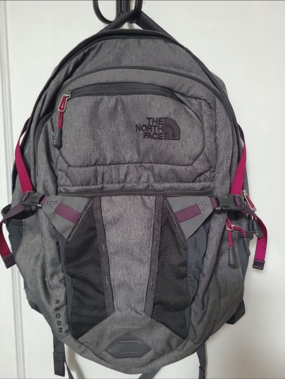 The North Face Recon Gray Backpack with Magenta Accents